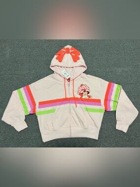 Strawberry shortcake Pink Character Zip-Up Hoodie with Neon Stripes Adult M